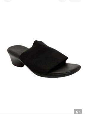 Fanfares Black Slip On Block Heel Sandals Sz 8